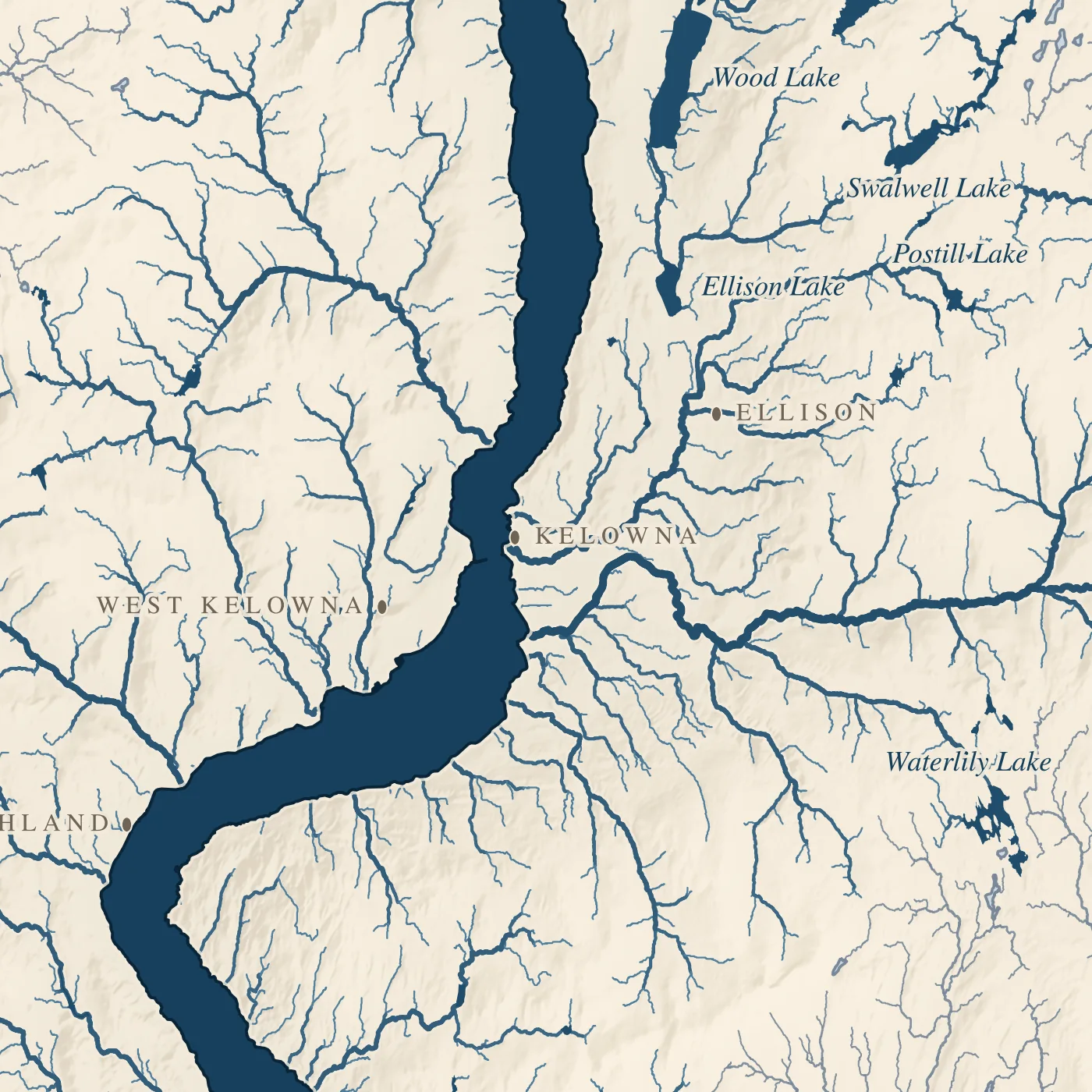 Okanagan Lake, detail at print scale
